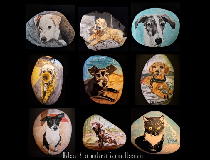 Ostseesteine bemalt Steinmalerei Hunde