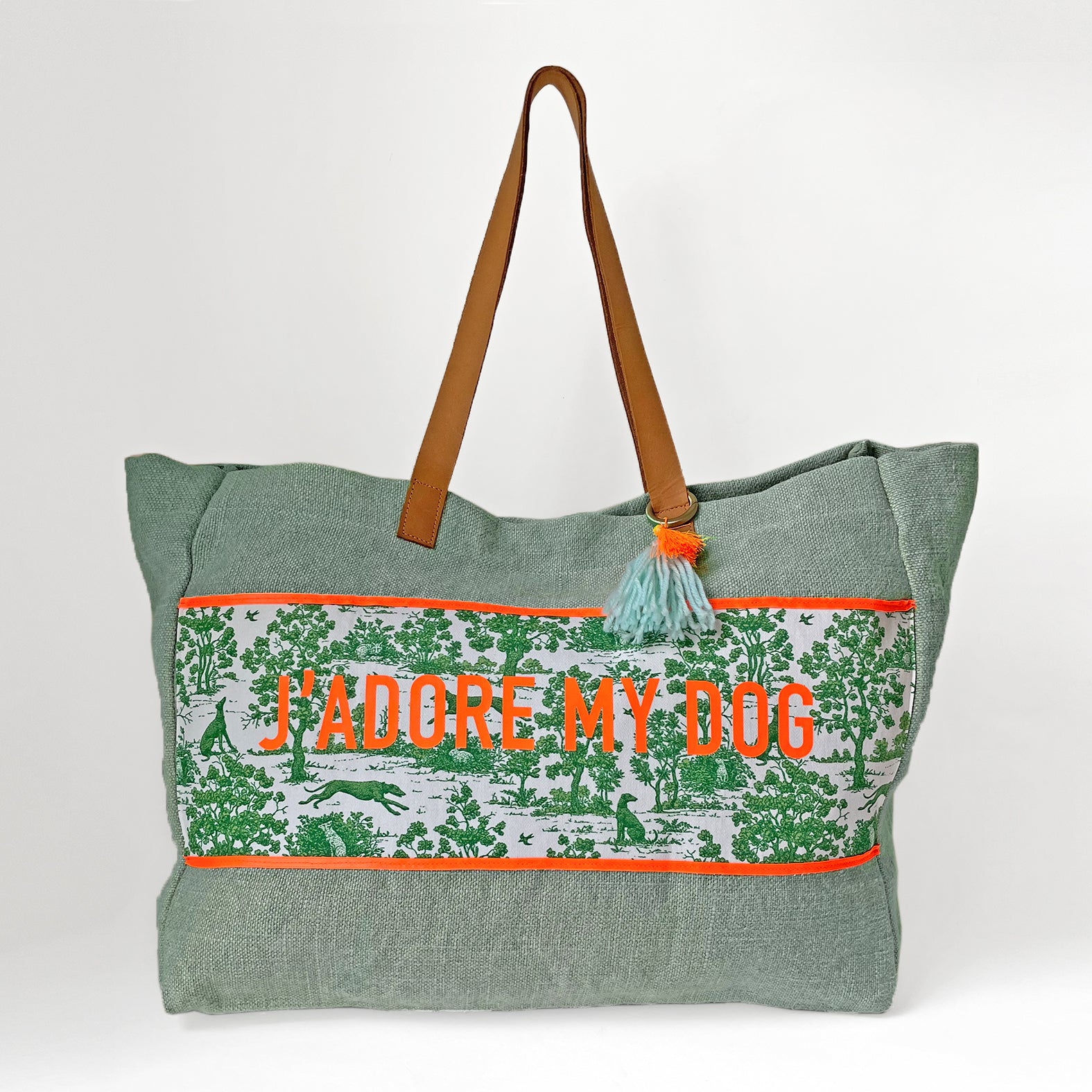 Shopper »J'adore my dog« -  Pastellgrün | Neonorange