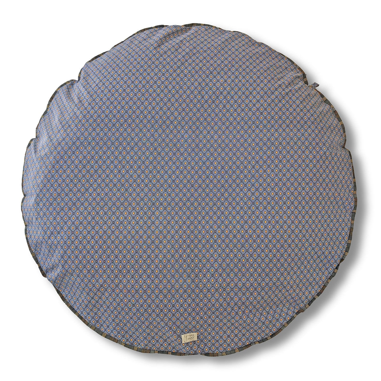 Hundebett rund aus Ethno-Stoff aus Afrika in Blau und Gelb für große Hunde