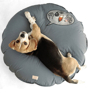 Rundes Hundekissen mit großem Comic aus Luxus-Strass von Swarovski - für mittelgroße Hunde wie Beagle
