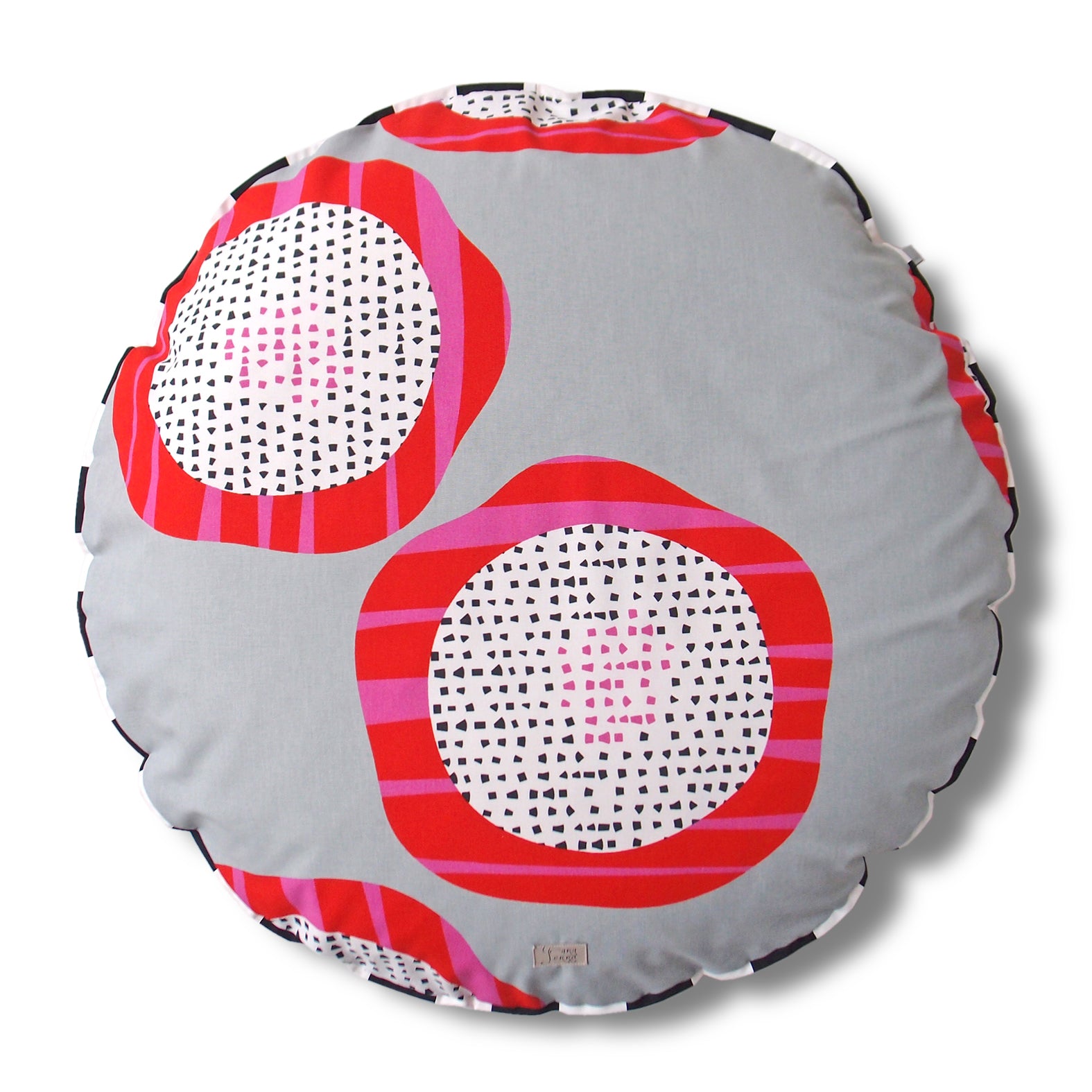 Hundebett rund Hundekissen Grau mit Pink und Rot Retromuster aus Baumwolle für mittelgroße Hunde