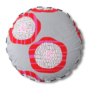 Hundebett rund Hundekissen Grau mit Pink und Rot Retromuster aus Baumwolle für mittelgroße Hunde