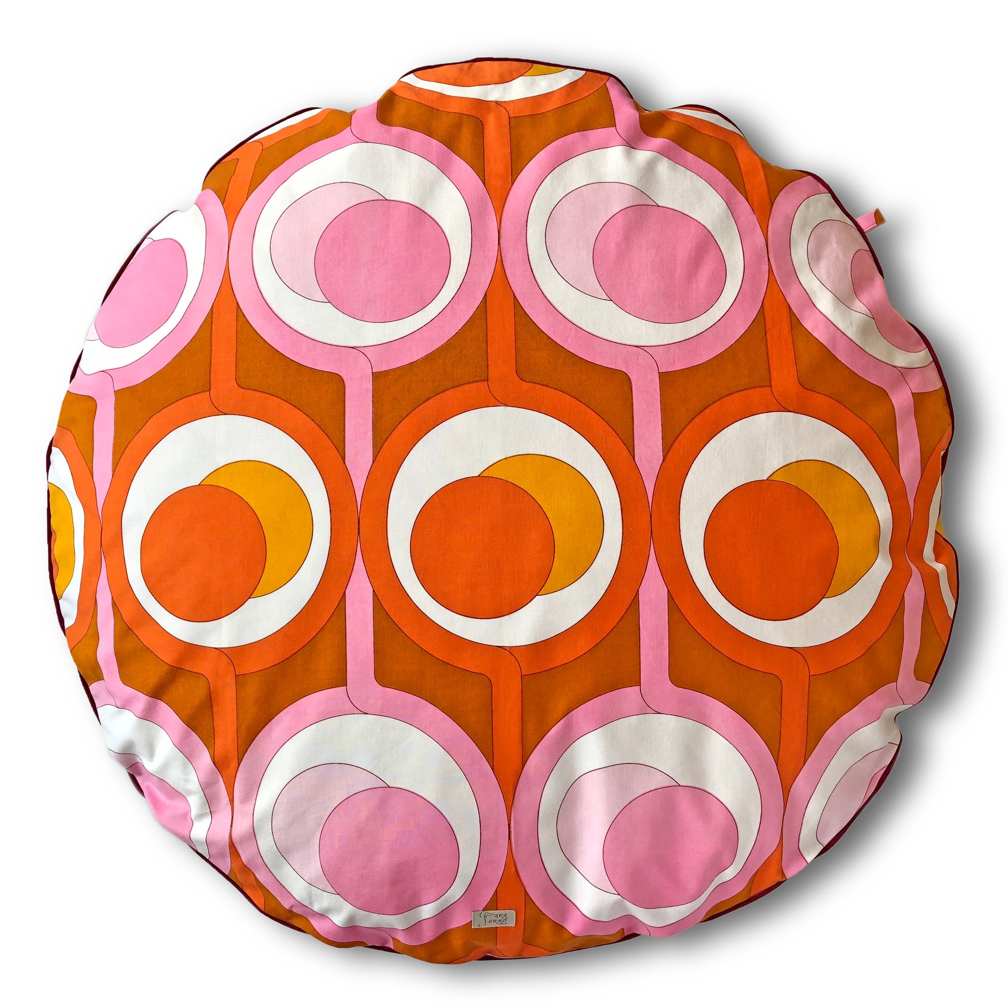 Hundebett rund mit Retromuster in Orange, Pink, Braun Vintage für große Hunde 