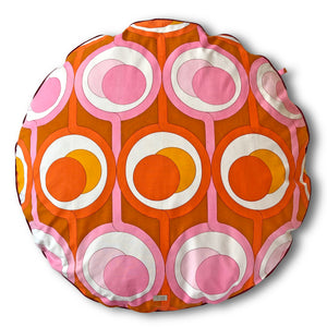 Hundebett rund mit Retromuster in Orange, Pink, Braun Vintage für große Hunde 