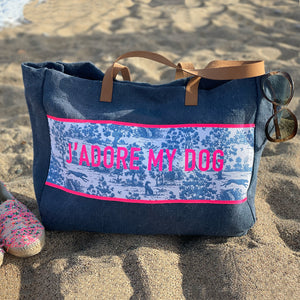 Shopper »J'adore my dog« -  Blau | Neonpink