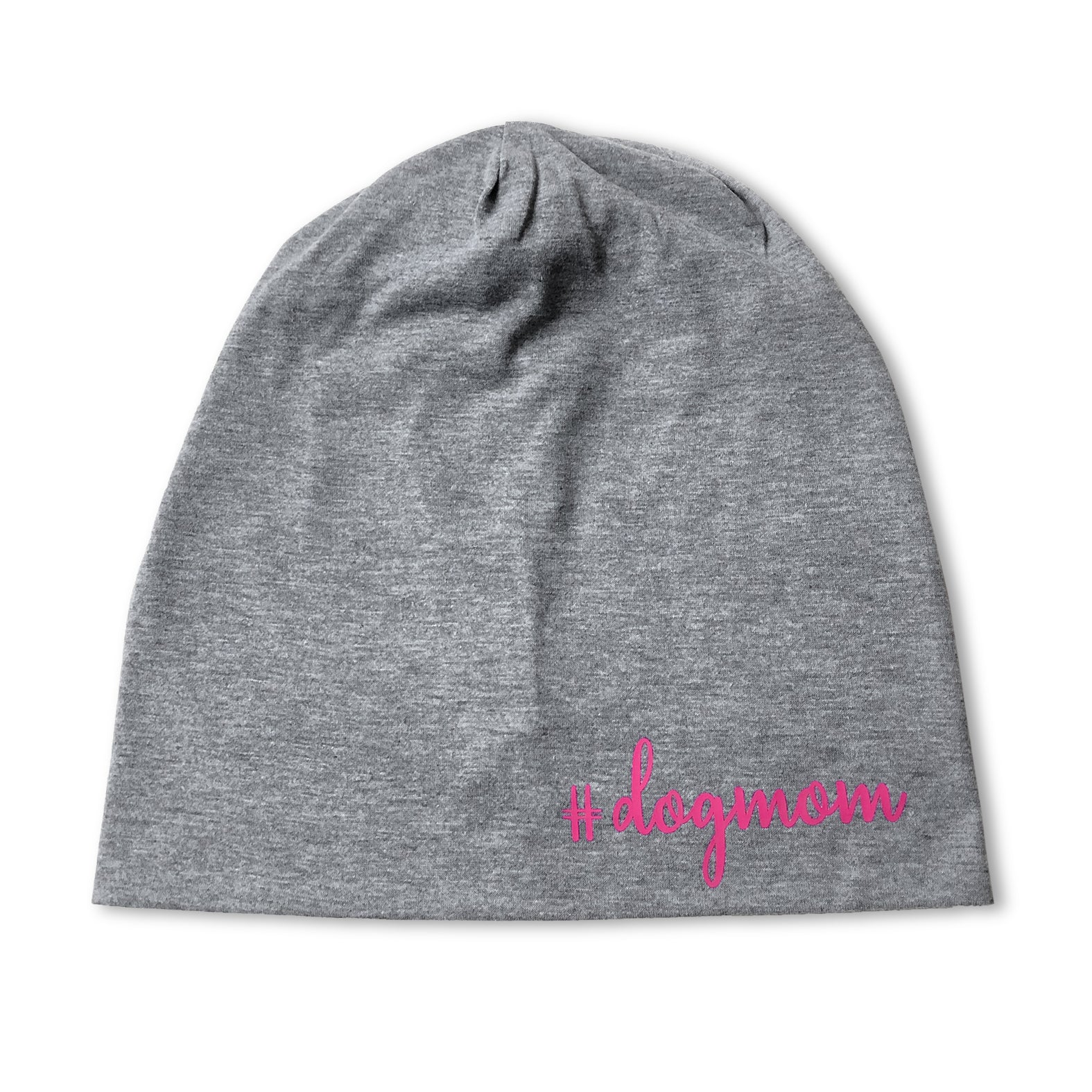 Hellgrau Beanie Mütze mit Aufdruck Dogmom in Pink